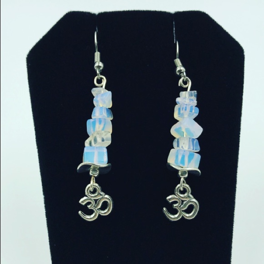 Silver Boho om sign opalite earrings - Picture 3 of 7